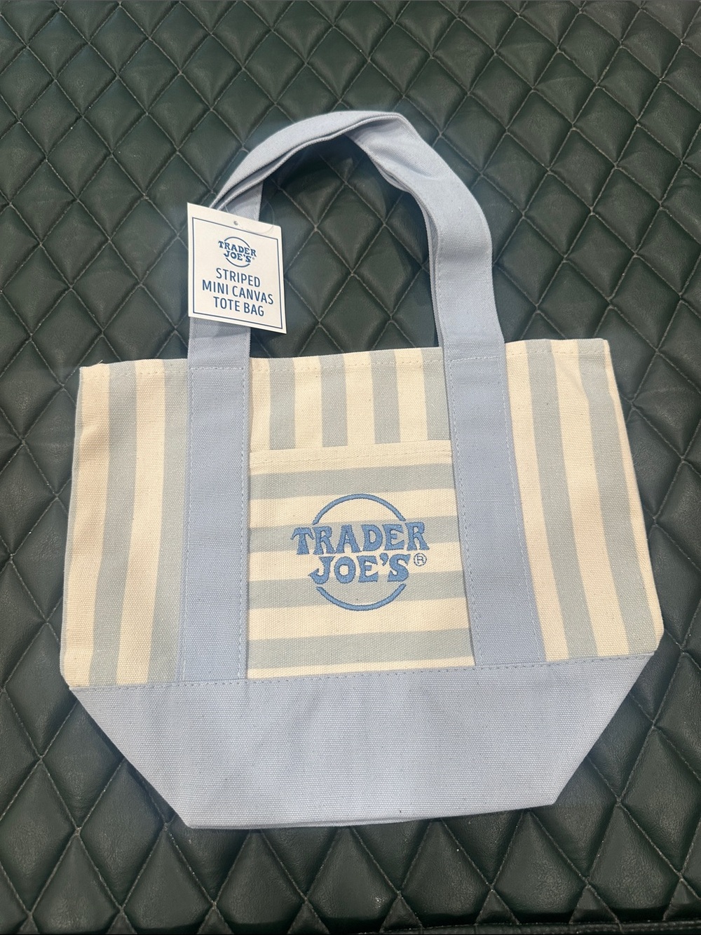 Trader Joe's Blue and Cream Striped Mini Canvas Tote Bag